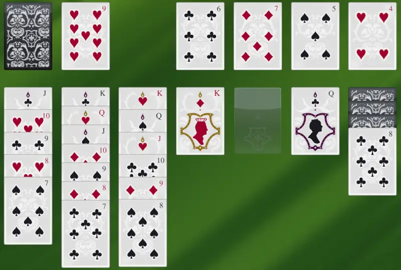 Solitaire game nearing the end
